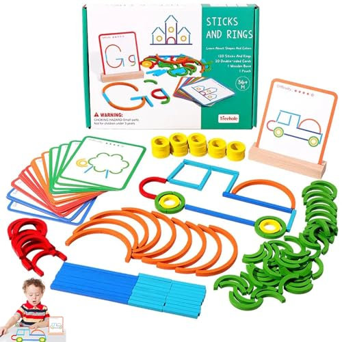 Jastown Kreatives Holzpuzzle St?cke & Ringe,formanpassungsspiel,Montessori Spielzeug ab 3 4 5 6 Jahre,Tangram Kinder,konzentrationsspiele lernspiele ab 4 5 6 Jahre,steckspiel holzpuzzle Kinder