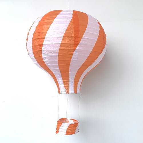 Bunte Heißluftballon Lampions aus Papier als Deko für Geburtstag oder Party | Ø30cm, flammhemmend, mit Gondel und Metallbügel | Papierlampion Laterne Partydeko, Farbe: Orange