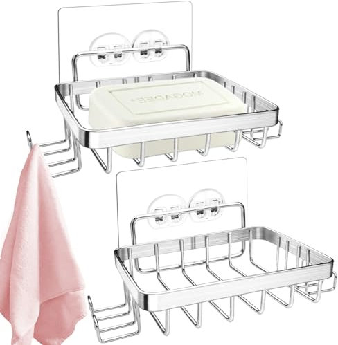 GZLCEU Lot de 2 porte-savon en acier inoxydable 304 avec crochet adhésif pour salle de bain, cuisine, toilettes, salon, balcon - Porte-savon sans perçage