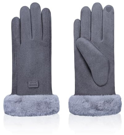 Feelorna Guanti invernali caldi da donna, guanti invernali foderati in pile, termici, touch screen, per esterni, grigio., Taglia unica