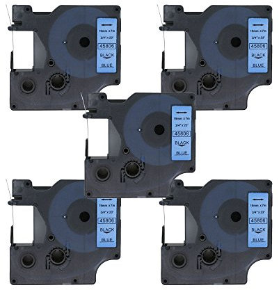 BROVACS Schriftband, kompatibel mit DYMO D1 45806, 19 mm, OPA2306x5, Schwarz auf Blau, 5 Stück