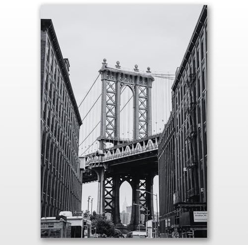 Affiche Premium 250g/m² | New York - Pont de Brooklyn - Décoration Moderne Noir et Blanc pour Salon ou Bureau (30x40cm)
