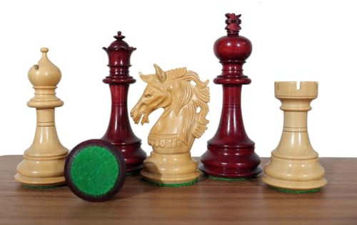 Elvis Knight Luxus-Schachfiguren – dreifach gewichtete Schachfiguren nur in echtem Knospenpalisander und natürlichem Buchsbaum mit 2 extra Königinnen