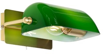Qazqa Antik Verstellbare Wandleuchte, Wandlampe - Banker - Grün, Rechteckig, max. 40W, Geeignet für LED, 26.8cm, Ideal als Schlafzimmerlampe und Wohnzimmerlampe