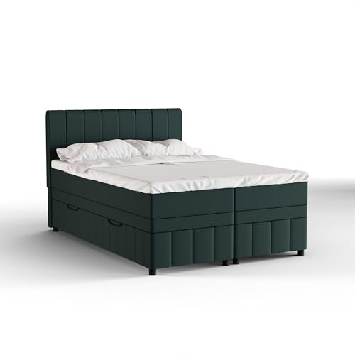 Avalon Boxspringbett 140 x 200 cm Doppelbett mit hochwertiger Bonell-Matratze und Topper, Polsterbett mit Bettkasten, Schlafzimmer, Bequem, Modern, Stilvoll
