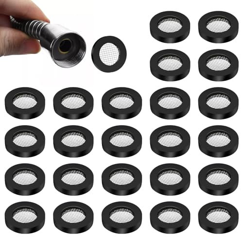 24 Stück Duschkopf Dichtung mit Drahtgeflecht Schlauchdichtung Dichtung Gummidichtring mit Sieb Schwarz O Ring Filternetz Siebdichtung für 1/2 Zoll Dusch Brausekopf Schlauch