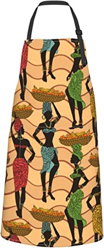 Aqsmulta Colorful African Fruit Baskets Heads Apron with Pockets Waterproof Kitchen Chef Cooking Aprons for Women Men