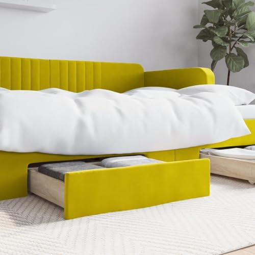 CIADAZ 2 gelbe Bettkästen aus mehrschichtigem Holz und Samt, Schubladen, Schlafzimmer-833921