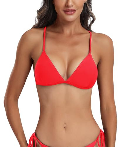 FITTOO Triangel Bikini Oberteil Große Brüste Damen Push up Sport Bikini Neckholder Rückenfrei Bikinioberteil mit Polster Rot, M