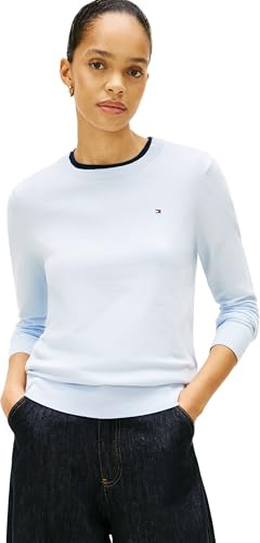 Tommy Hilfiger Damen Pullover Jersey Fine mit Rundhalsausschnitt, Blau (Breezy Blue), XXL