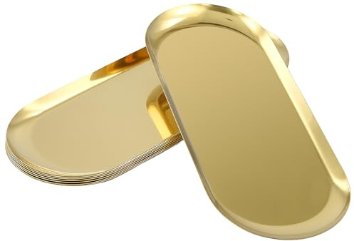 JIEHIN 8 Stück Goldenes Tablett Oval, 23 x 9,5cm kleines Deko Tablett Gold Edelstahltablett, Serviertablett Dekoteller Gold Edelstahl Ablageschale für Schmuck Kerzen Kosmetik Dessert
