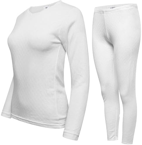 DOLCE ENVY Pack of 1 Womens Thermal Underwear Set Ultra Soft Crew Neck Long Sleeved Base Layer Tops & Bottoms