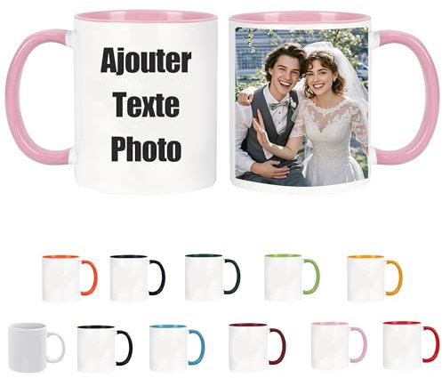 Tasse Personnalisable & Mug Personnalisé avec Votre Photo/Texte, Mugs et Tasses à Café, Tasse Personnalisée, Mug Personnalisé Photo, Cadeau Personnalisé Cadeau D'anniversaire (Rose)