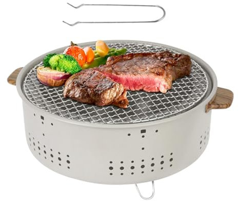 scyca Barbecue portatif, gril de table au charbon de bois | Poignées anti-brûlure pour fumoir de table | Grill de barbecue multifonctionnel, poêle à charbon de bois rond d'extérieur pour barbecue de