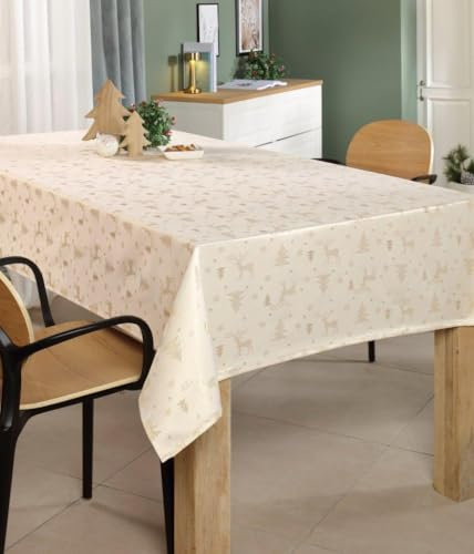 Lurex Rentier Tanne Tischdecke Oval 140 x 190 cm Champagner Gold dezent glitzernd Weihnachten Christmas