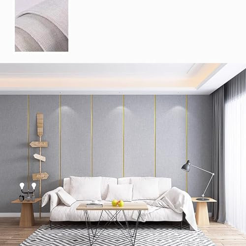 Lot de 4 rouleaux de papier peint en lin à décoller et coller pour isolation thermique et acoustique, décoration d'intérieur, chambre à coucher, salon, cuisine, mur TV, gris, 65 x 280 cm