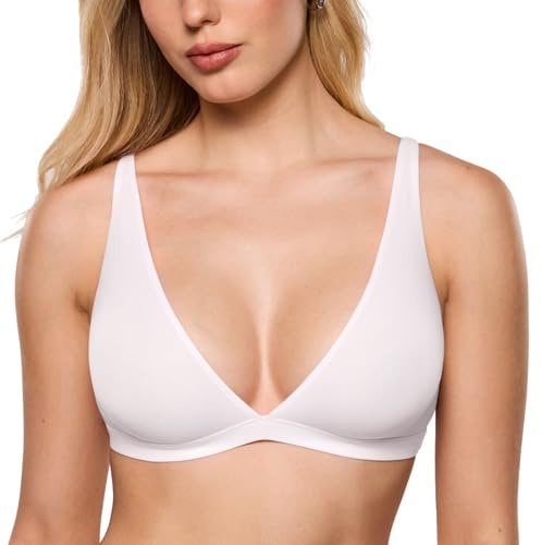 INLYRIC Women's Inbarely Soft Plunge Bralette Unlined Snow White L