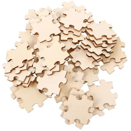 ibasenice 50pcs Pieces Wooden Puzzle Squares Blank Puzzles to Draw on Freeform Blank Puzzle DIY Puzzle for Drawing Blank Puzzle to Write on Unfinished Jigsaw Puzzles Blank Wooden Craft Beige