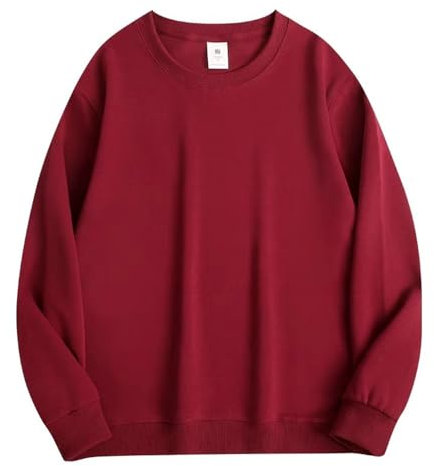Sweatshirt Herren Klassisch Trend Einfarbig Sweatshirt Herren Täglicher Verschleiß All-Match Langärmeliges Sweatshirt Herren Basic Mode Casual Pullover Herren T-Wine Red 3XL