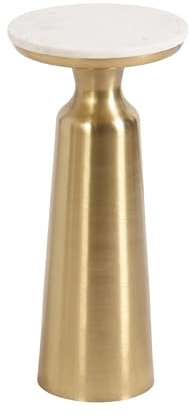 Kate and Laurel Cardina Glam Marble Round Drink Table, 10 x 10 x 22, White Marble and Gold, Modern Marble Top Circle Mini Table for Use as a Small Bedroom Nightstand or Living Room Plant Stand Option