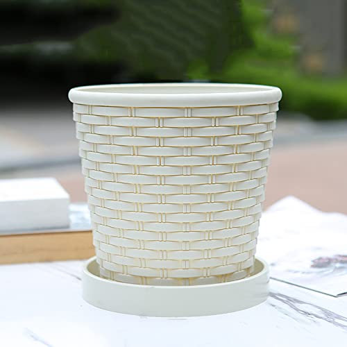 WDSOPK Pot de Fleurs Naturel d'intérieur, Pot de Fleurs en résine tressée en Bambou épais, Pot de Fleurs en Bambou pour Plantes, Pot Succulent, Cache-Pot décoratif Fait Main, as,Beige-Caliber 11.5cm
