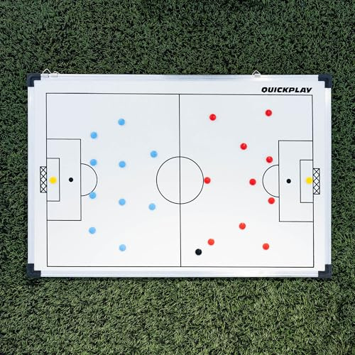 QUICKPLAY Football Coach Magnetic Tactics Board - Single-Sided Strategy | Dry-wipe board surface, Player magnets & marker pen, Roll-up for carrying, Coaches & academies, Pitch layout printed