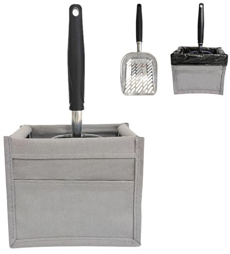 PeTraum Streuschaufel mit Behälter für Katze - Robuste Metall Katzenstreuschaufel mit Ständer, Mülleimer und Nachfüllbeuteln, 3-in-1 Design für einfache, saubere und effiziente Reinigung