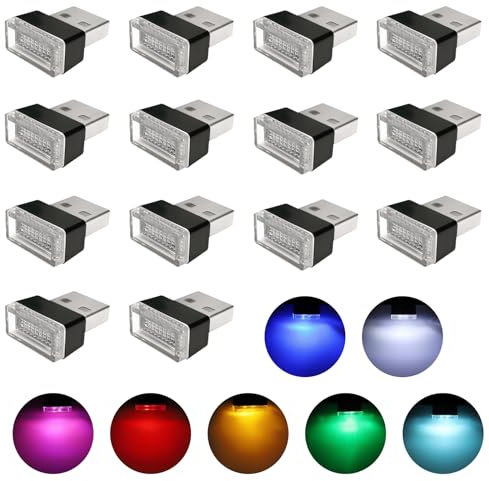 14Pcs USB Licht Auto Mini USB LED Licht Auto LED Innenbeleuchtung USB Lampe Auto USB Licht Auto USB LED Licht Auto LED Innenbeleuchtung USB Lampe Auto für Auto-Laptop-Computer-Powerbank (7 Farben)