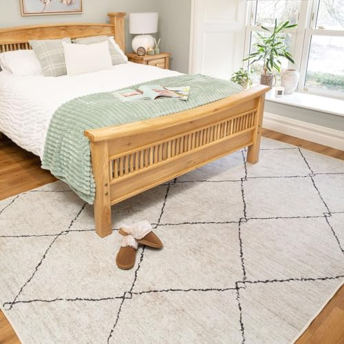 Washable Modern Beige Flat Pile Rugs Berber Stain Resistant Bright Color Saturation Practical Living Area Living Room Large Rug 240cm x 330cm (7ft 10 x 10ft 10)