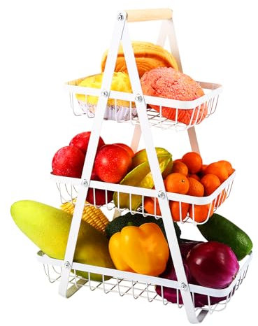 Toumdafine Corbeille à fruits à 3 étages - Panier à fruits et légumes - 3 étages - Basket à fruits et fruits gradués - Blanc