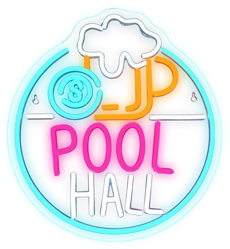 Horseneon Pool Hall Neon Schild Led Neon Bar Sign Pool Hall Neon Leuchtreklame für Wand,Blau Rosa and weiß Neons Licht für Billardzimmer Pub Home Bier Cocktails Bar Club Restaurant Shop Sign Dekor