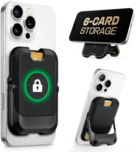 SUPCASE für MagSafe Geldbörse iPhone Kartenhalter Magsafe Wallet Kartenfach [Hold 6 Karten] [RFID-Blockierung] Verstellbar Handy Ständer Kreditkartenhalter für iPhone 17/16/15/14/13/12 Serie (Schwarz)