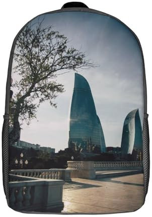 LMYmoney Baku, Aserbaidschan Schultasche, Kinderrucksack für Jungen und Teenager, Geschenke 3D-Druck Tagesrucksäcke Schultasche Rucksack Büchertasche 17 Zoll