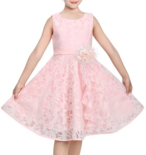 Sunny Fashion Robe Fille Rose Grand Fleur Traditionnel Formel Demoiselle d'honneur Anniversaire 7-8 Ans