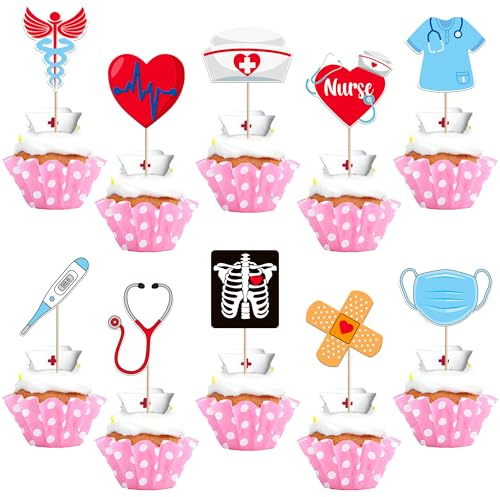 40 Stück Krankenpfleger Tortendeko Fröhliche Woche der Krankenschwestern Kuchen Deko Nurse Cupcake Toppers für Krankenpfleger Thema Geburtstag Party Kuchen Dekorationen
