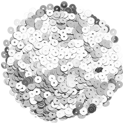 sourcing map Flache Pailletten, 5 mm, flache runde lose Pailletten mit einzelnen Löchern, 100 g, für Bastelarbeiten, Nähen, Sticken, Kleidung, Silber, 30.0000 Stück