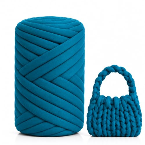 Armstricken Wolle 500g 25m, XXL Extra Dickes Schlauchgarn zum Handstricken | 2cm Grob Gestrickte Handstrickgarn, Dicke Wolle Sperrige Chunky Yarn für DIY Taschen Decken Körbe Haustiernester (Dunkelblau)
