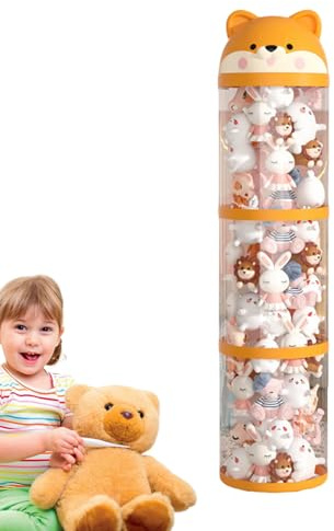 Stuffed Animal Storage Tube, Soft Toy Storage Tube, Space Saving Plush Toys Organizer, Transparent Soft Animal Holder With Lid, Stuffed Toy Container With Wheels, Cute Room Decor
