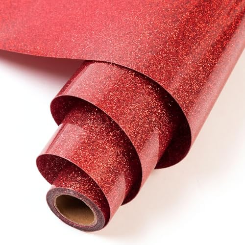 Glitzer Plotterfolie Textil - Heat Transfer Vinyl Transferfolie Plotter Flexfolie (Glitzer Rot)