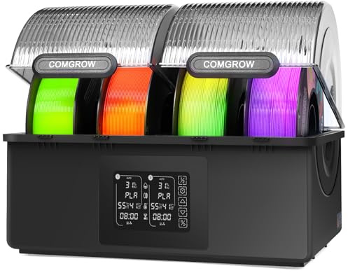 Essiccatore Filamento Comgrow SH03, Scatola 4 Bobine, Doppio Riscaldamento PTC 200W 85°C, 2 Camere Indipendenti, Deumidificazione Auto & Conservazione Sigillata per PLA PETG ABS TPU ABS 1,75/2,85 mm