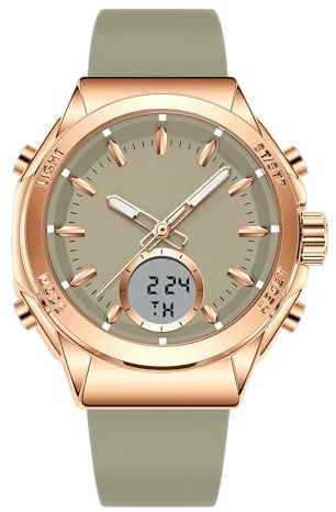 Damen-Armbanduhr, wasserdicht, Sportuhren für Damen, mit weichem Silikonband, modische Damen-Armbanduhr mit digitaler, analoger Dual-Anzeige, Alarm, Datum, Nachtlicht für Frauen und Mädchen