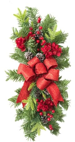 YWMJZEU Künstlicher, Tropfenförmiger Weihnachtskranz, Praktisch, Einfach Aufzuhängen, Bequeme Dekoration für Weihnachtstüren, Weihnachtskranz für Hochzeiten, Rot