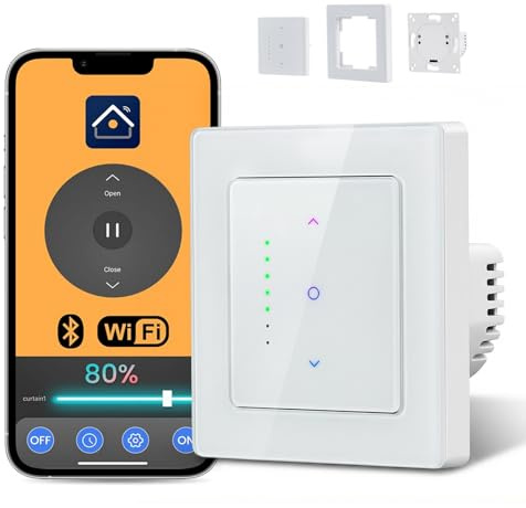 WLAN Rollladenschalter Smart kompatibel mit Alexa und Google Home, Jalousien Schalter benötigt Nullleiter mit Zeitschaltuhr und Prozentsteuerung, Rolladen Schalter für Rollläden Jalousien Markisen