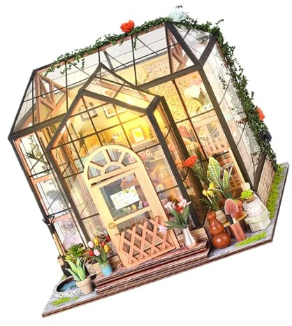 ABOOFAN Kit de Maquette Serre Miniature à Monter Soi-même Kit de Construction Maison de Fleurs pour Chambre de Fille ou Décoration de Fête Puzzle Architecturale de Jardin