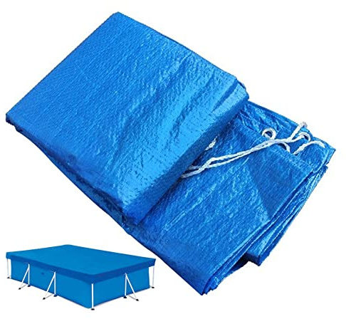 220x150cm Rectangular Pool Cover, Swimming Pool Cover Waterproof UV Resistant Dustproof Cloth, Blue, Above Ground