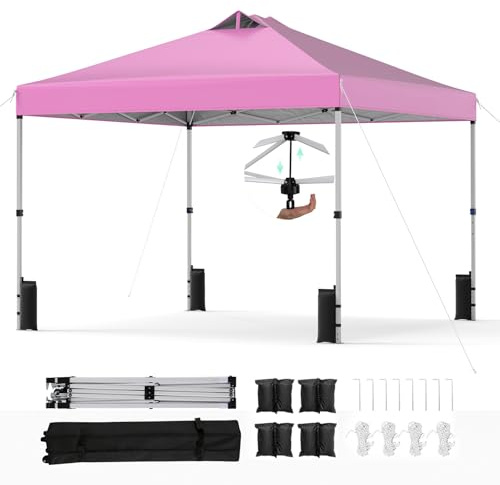RELAX4LIFE Tonnelle Pliante 3x3 Pop-up, Barnum Pliant 3x3 Facile à Monter, Anti-UV UPF50+, Cadre Métallique, Sacs de Sable, Portable avec Sac à roulettes, pour Camping Marché Événements (Rose)