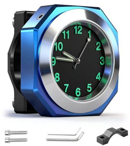 SGZIOO Motorrad Uhr Wasserdicht, Fahrraduhr für Lenker, Motorraduhr, Motorrad-Uhren, Quarz-Design in Aluminiumlegierung für Fahrrad und Motorrad Lenker (Blau)