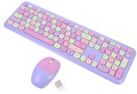 Luxshiny Clavier Matériau Abs Connexion Récepteur USB Clavier sans Fil et Souris USB 110 Touches 3 Boutons Souris pour Ordinateur de Bureau et Portable, Jeux et Saisie