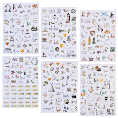Nivofu Hochzeitssticker für Gästebuch & Fotoalbum (270+ Motive) | Vintage Aufkleber Hochzeit, Scrapbook Sticker Liebe für Bullet Journal, JGA & Hochzeitsdeko - DIY Basteln Zubehör