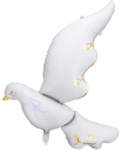Folienballon XXL Taube, Ballon für Helium oder Luft 62x90cm, Helium Ballon festliche Taufdeko, Luftballon Taube für Kirche Kommunion Konfirmation, Geschenk zur Taufe und Feier